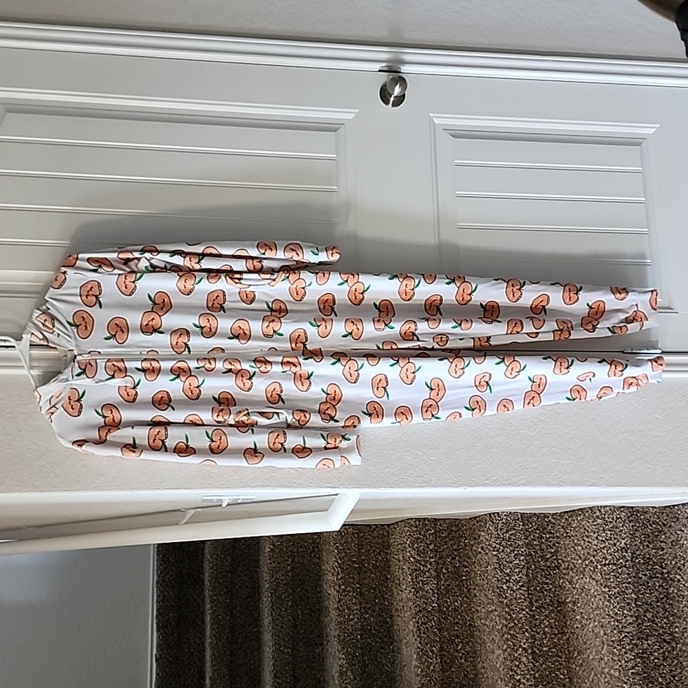 SOFT PLUSH PRINTED PEACHY HOODED ONESIE  - PEACH  / M